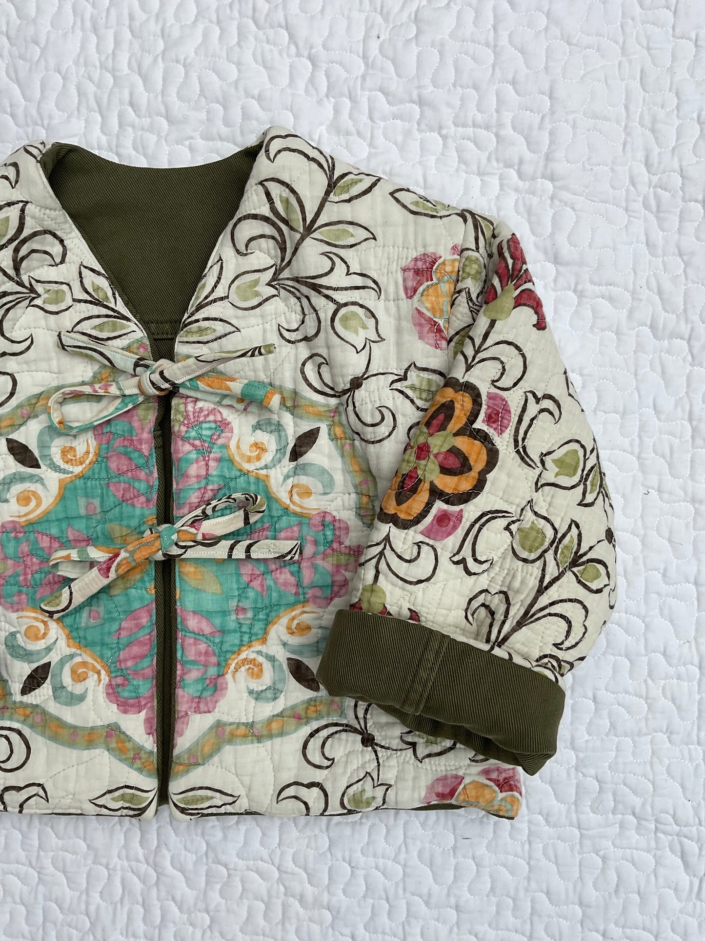 ‘Edie’ reversible quilted jacket with ties