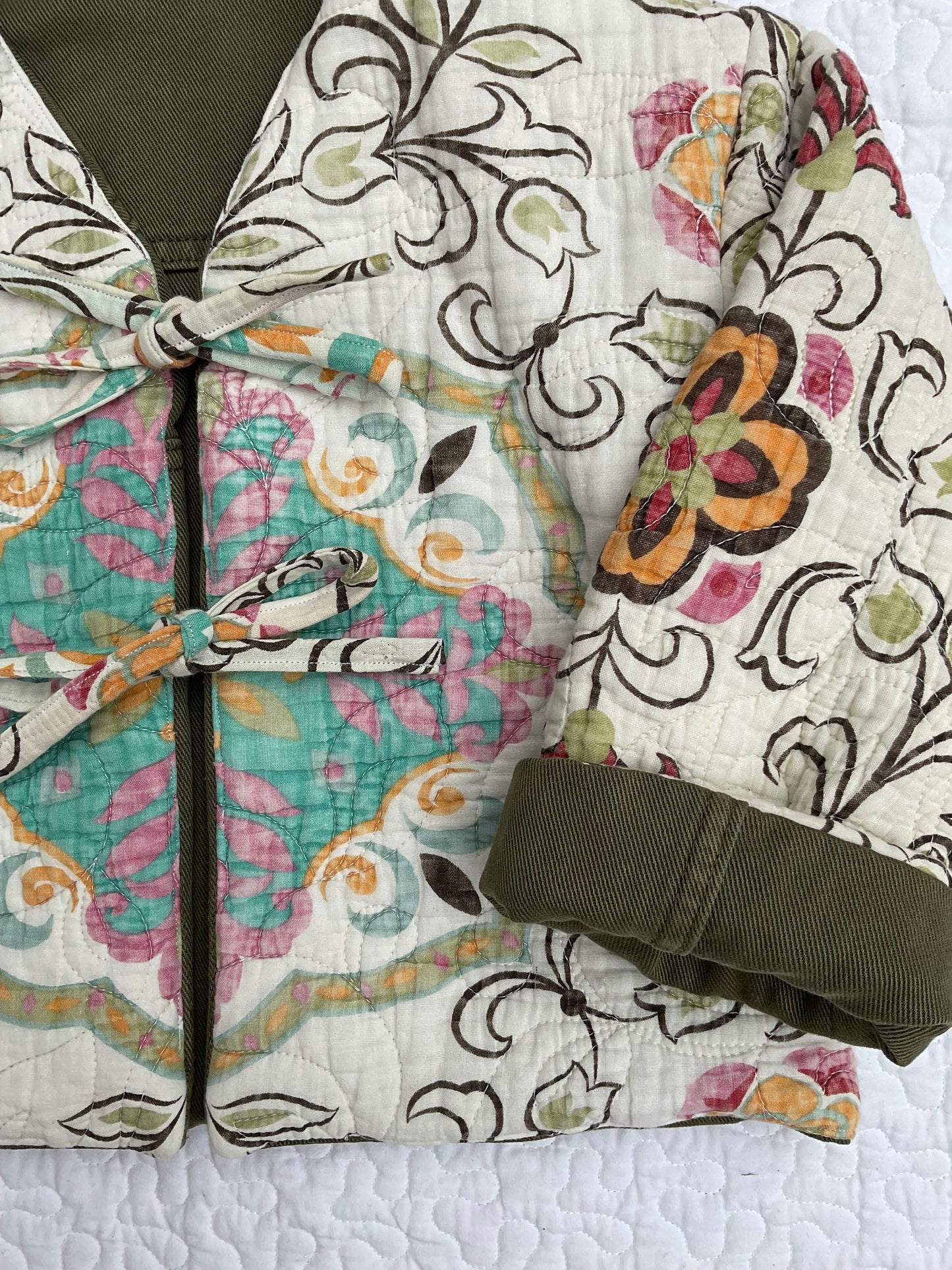 ‘Edie’ reversible quilted jacket with ties